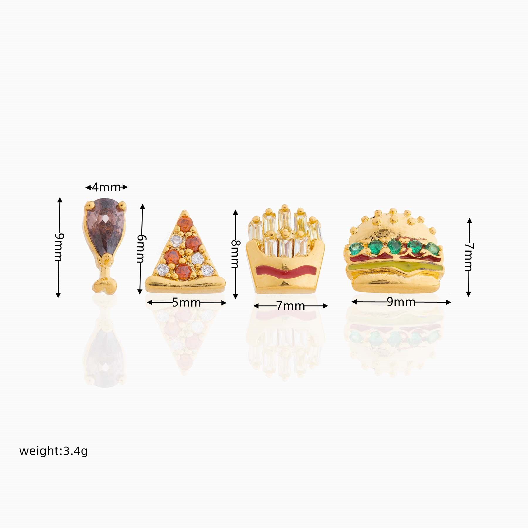 Fashion Geometric Coke Hamburger Brass Inlaid Zircon Ear Studs 1 Pair