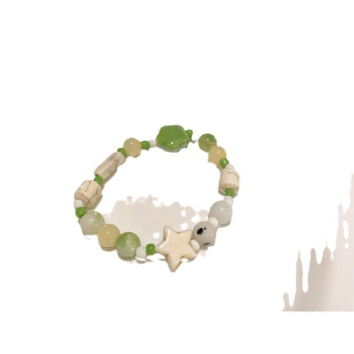 Summer Colorful Ceramic Bead Flower Bracelet for Girls and Best Friends, Shoushan Stone Bamboo Joint Star Splicing Bracelet Accessory