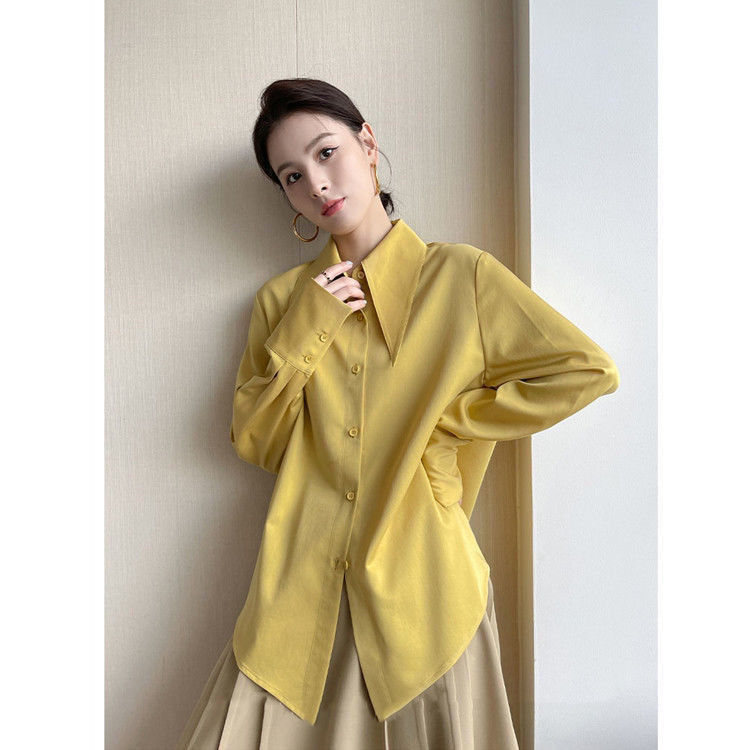 Tipsy French-Style High-End Shirts for Women, Spring & Fall Drape Shirts, Chic Layering Shirts, Niche Style Peak Collar Tops