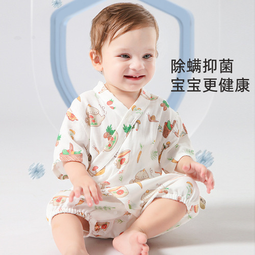 Moxi Oak Style European-style Baby Summer Jumpsuit Newborn Summer Clothes Gauze Monk's Clothing 100 Days