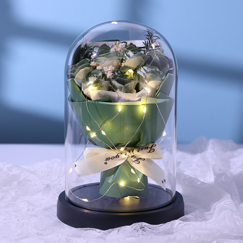 Flor inmortal cubierta de vidrio decoración 9 ramos de rosas flores secas para el día de San Valentín 520 regalo de cumpleaños para la novia