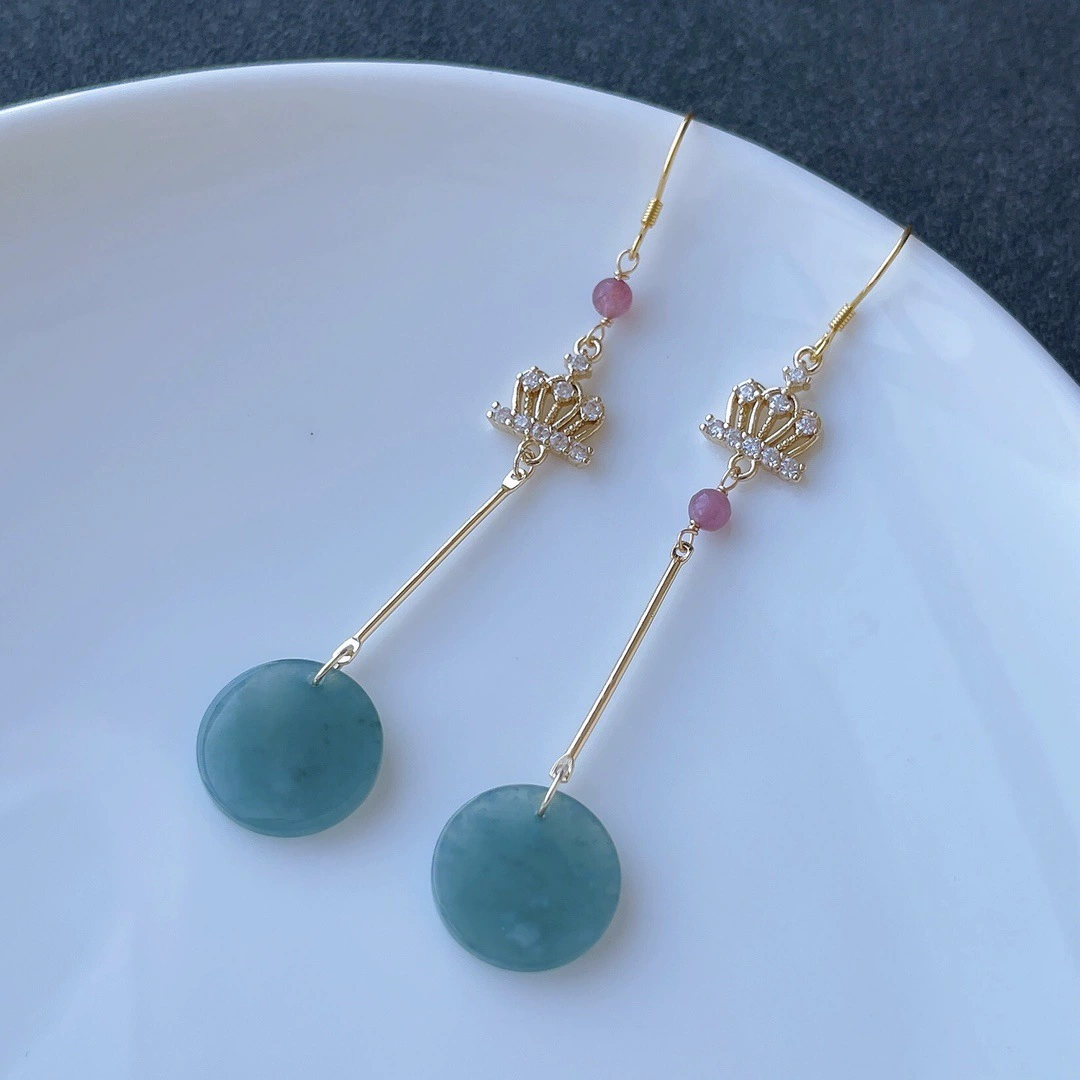 Серьги-гвоздики из натурального нефрита класса А, синий водный камень, круглые, в гватемальском стиле, подарок в стиле Xiaohongshu