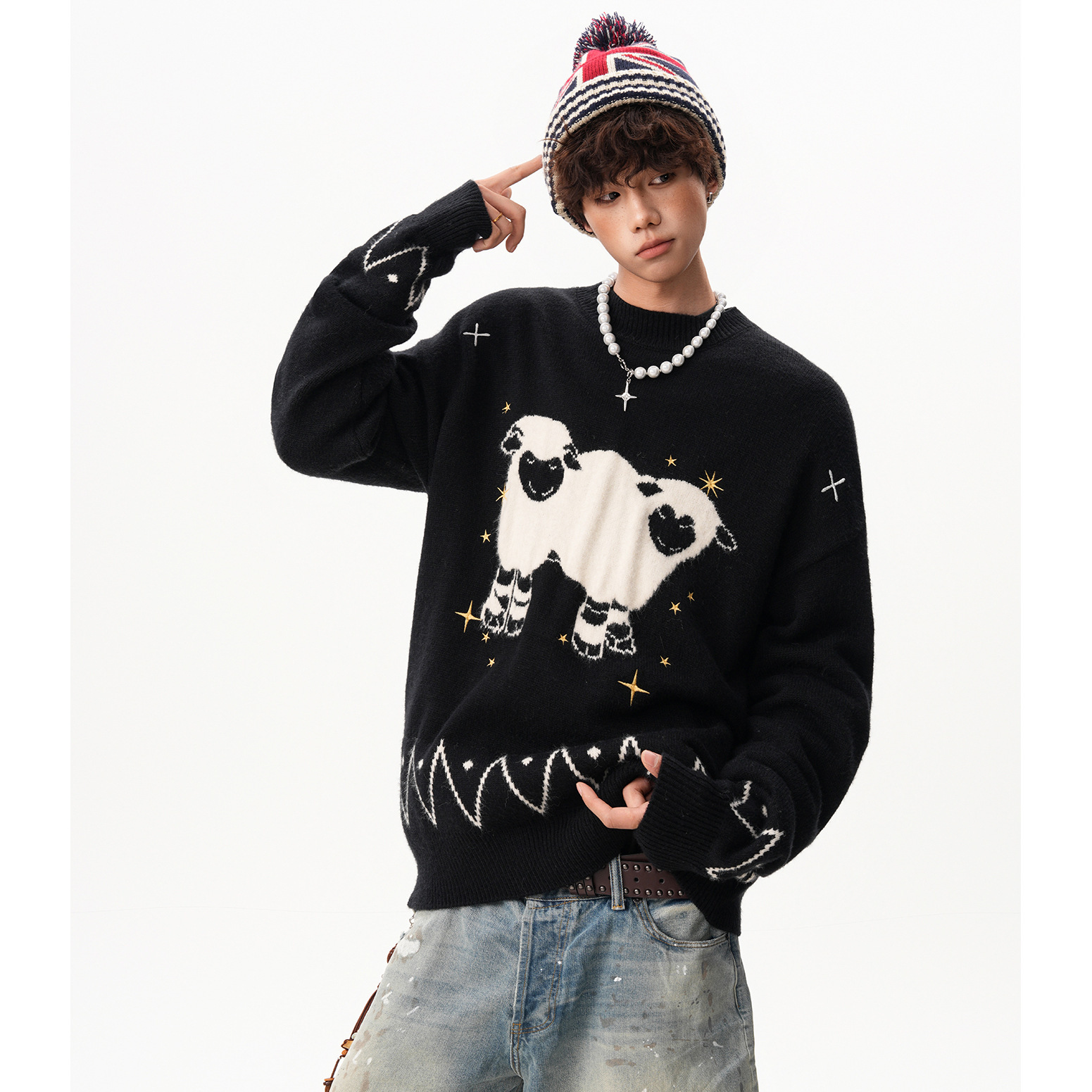 Explosiones transfronterizas de tamaño europeo de tamaño grande Fair Island nómada cordero suéter de punto suave glutinoso fábrica de moda masculina al por mayor