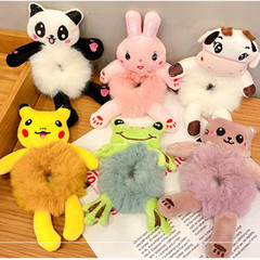 日韓兒童可愛兔子熊貓卡通毛絨發圈頭飾小女孩扎丸子頭髮茸茸頭繩