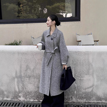 【赫本小姐】翻领中长款腰带毛呢外套女2025秋冬新款双面羊绒大衣