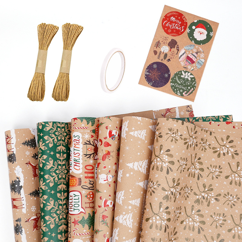 Papel de embalaje de regalos de Navidad transfronterizos Papá Noel campana flocos de nieve Papá Noel flores de embalaje de regalo