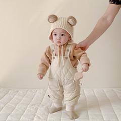 Korean style children's clothing baby overalls autumn and winter quilted thickened pants men and women baby warm jumpsuits winter clothing