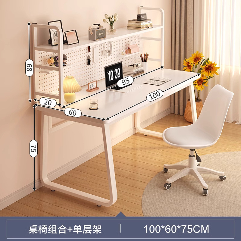 [두꺼운 싱글테이블 + 단층수납선반 + 롤러스케이트의자] 100cm