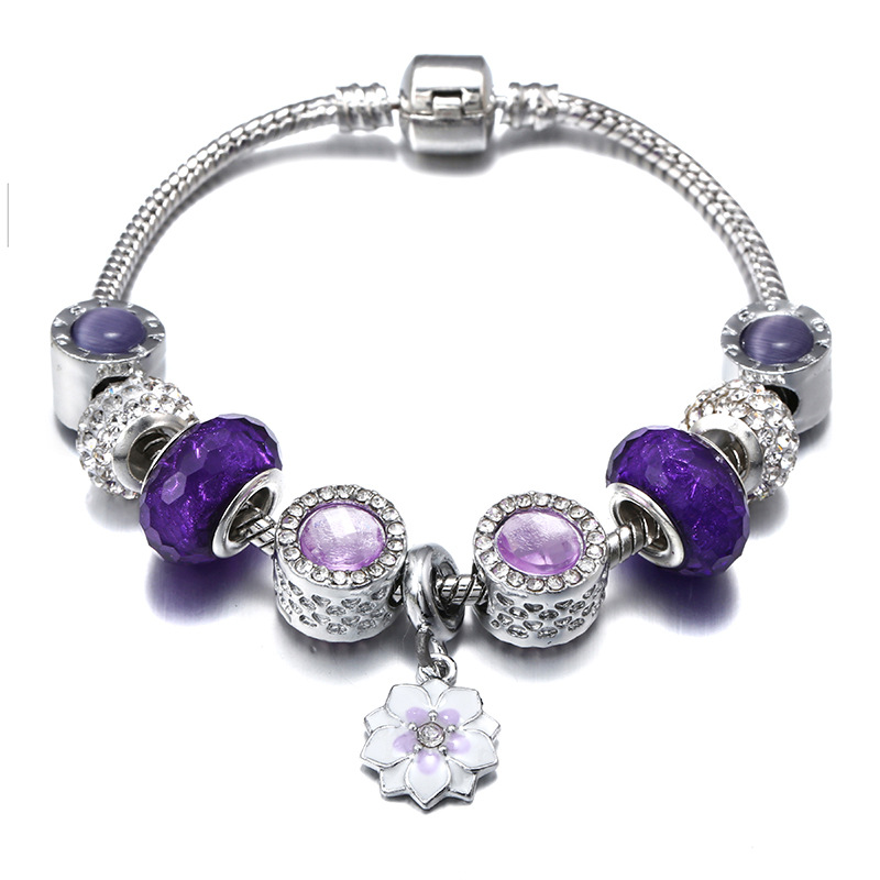 Retro Round Flower Alloy Copper Enamel Artificial Gemstones Womenu0027S Bracelets