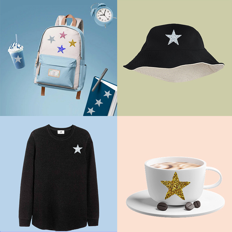 Spot Resina de pelo rápido Accesorios de ropa de estrella de cinco puntas Diamante en caliente Etiqueta de cristal Adhesivo de joyería Adhesivo de pedrería Adhesivo diamante autoadhesivo