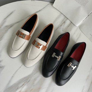 Guangdong-Made H Brand Unbranded Premium Women's Leather Shoes Versatile Loafers Slip-On Small Leather Shoes British Style Genuine Leather Women's Shoes