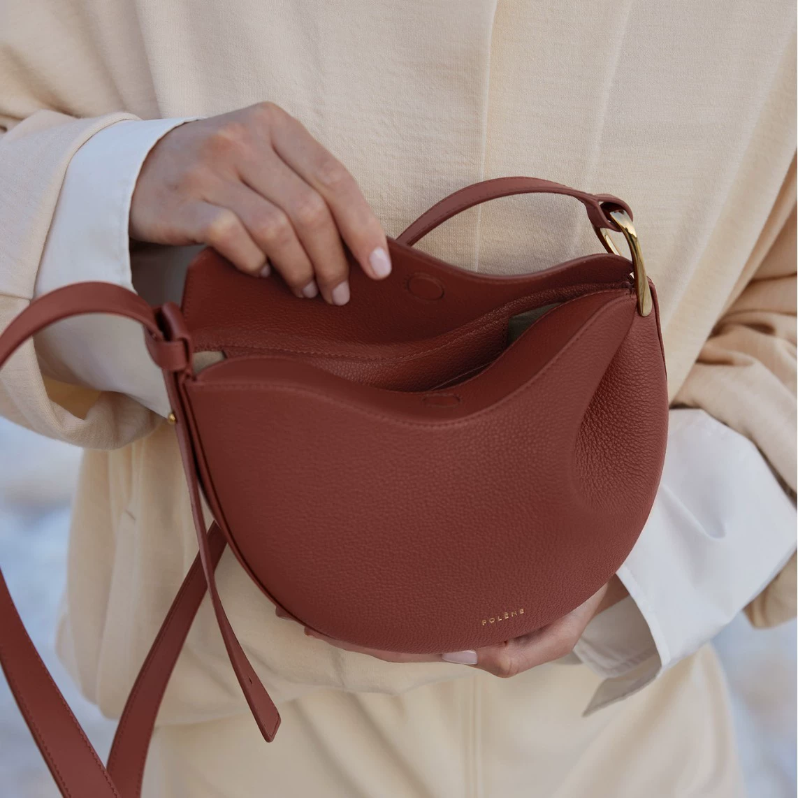 French niche brand Pol color block 2024 new women's bag Tonca pea bag genuine leather one-shoulder crossbody fashion bag