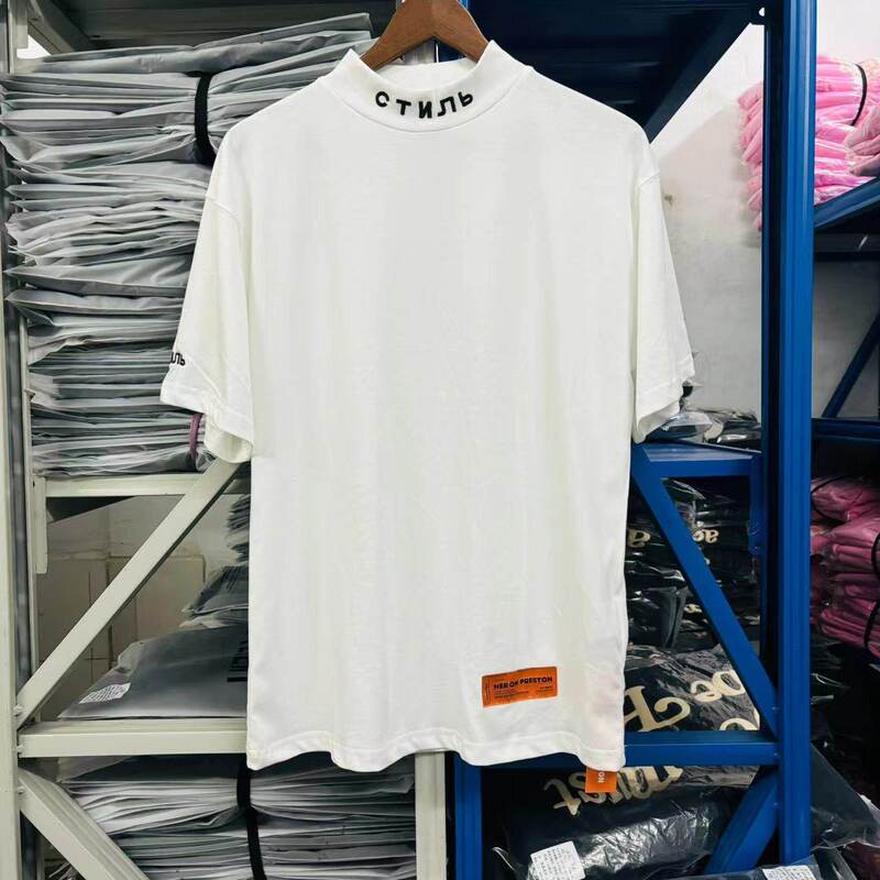 Heron Preston Crane Simple and Versatile Embroidered Logo High-Neck T-Shirt Ins Loose Casual Short-Sleeve Summer
