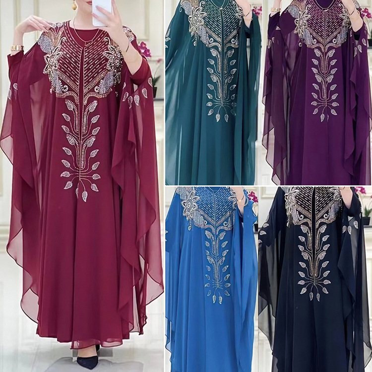 Abito da donna in chiffon caldo con diamanti caldi per l'industria pesante, produttore di abbigliamento femminile musulmano mediorientale 8623_voghion.com