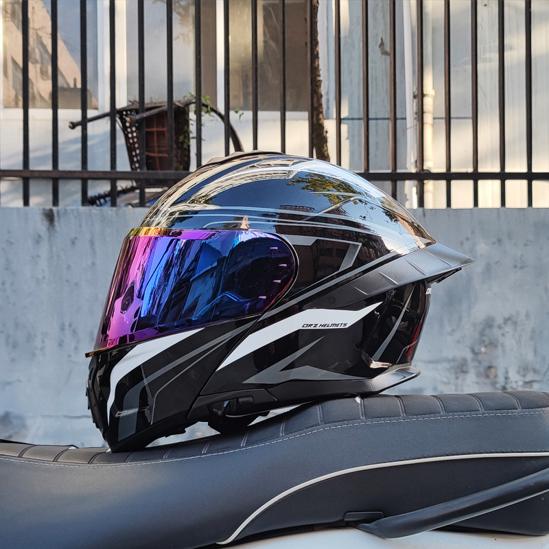 Casco de Motocicleta Orz con Certificación DOT para Hombre y Mujer, Casco Abierto con Visera Doble, Spoiler de Invierno, Cobertura Media, Azul para Todas las Estaciones.