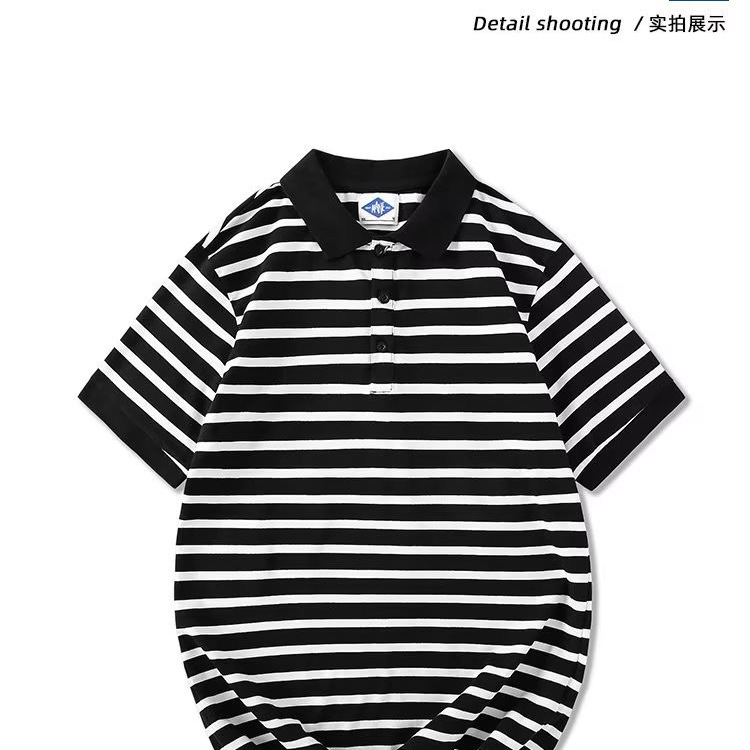 Camisa POLO de lujo ligero para hombres, marca de moda, camiseta a rayas de solapa delgada de estilo coreano, ropa de verano madura ligera, simple de media manga, hombre de manga corta