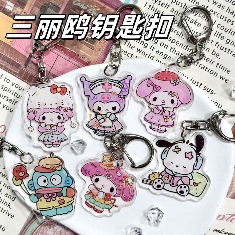 Sanrio-Themed Double-Sided Transparent Cute Pendant Acrylic Cartoon Anime Ins-Style Accessory Bag Keychain