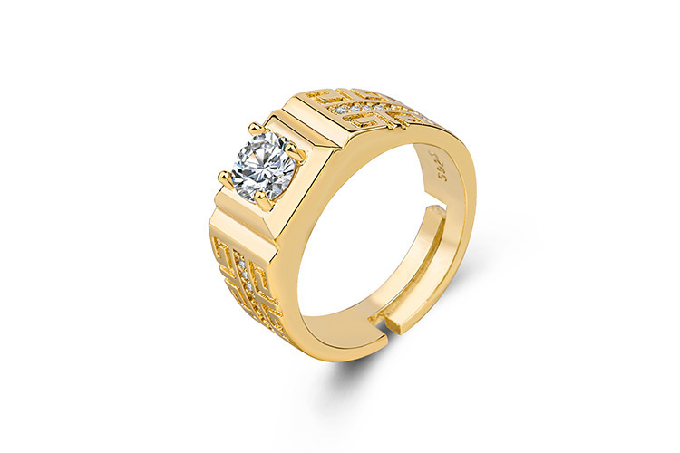 Offener, vergoldeter Ehering mit Diamanten und Zirkonia für Paare und Damen, Herrenring_voghion.com