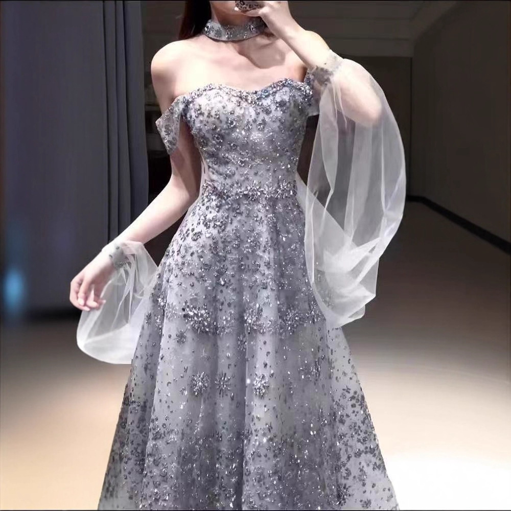 Banquet Evening Dress 2026 New Style Student Art Exam Elegant Sequin Dress Annual Meeting Host Light Luxury Dress