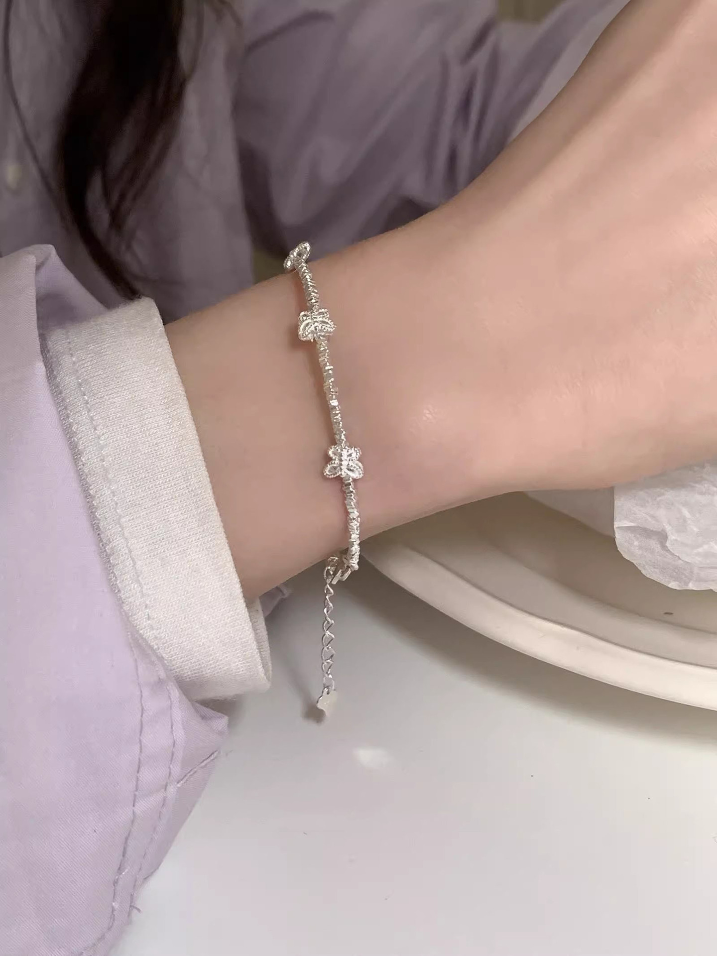 7g Weight Bracelets Classification 925 sterling silver Chain Material 1 Piece Quantity Daily Occasion 925 Sterling Silver Material Butterfly Pattern Women's Gender Beaded, Polishing Design Sweet, IG Style Style 925 Sterling Silver Bracelets Sweet IG Style 1