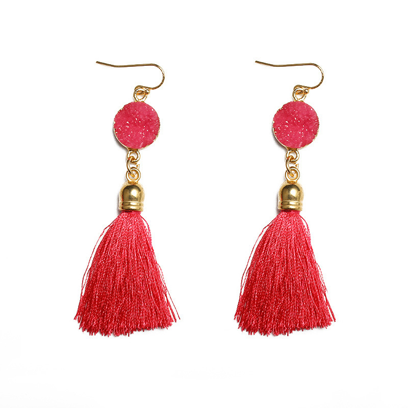 Fashion Resin Round Multicolor Tassel Earrings Wholesale Nihaojewelry display picture 5