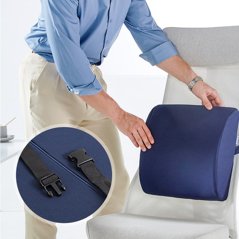Cojín lumbar de espuma viscoelástica, almohada de cintura para oficina, coche y silla, soporte de espalda negro
