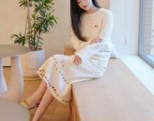 1111-45明星同款刺绣毛衣半身裙