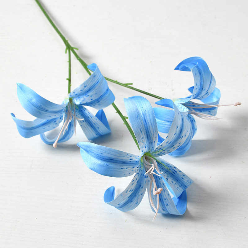 Flor artificial flor azul material boda salón decoración del hogar Rosa artificial Flor de plástico al por mayor