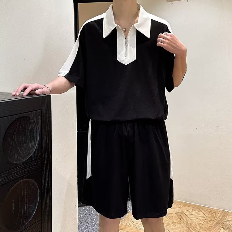 2024 nuevo estilo de verano para hombres jóvenes estilo Hong Kong traje deportivo camisa de manga corta pantalones cortos moda casual traje de dos piezas