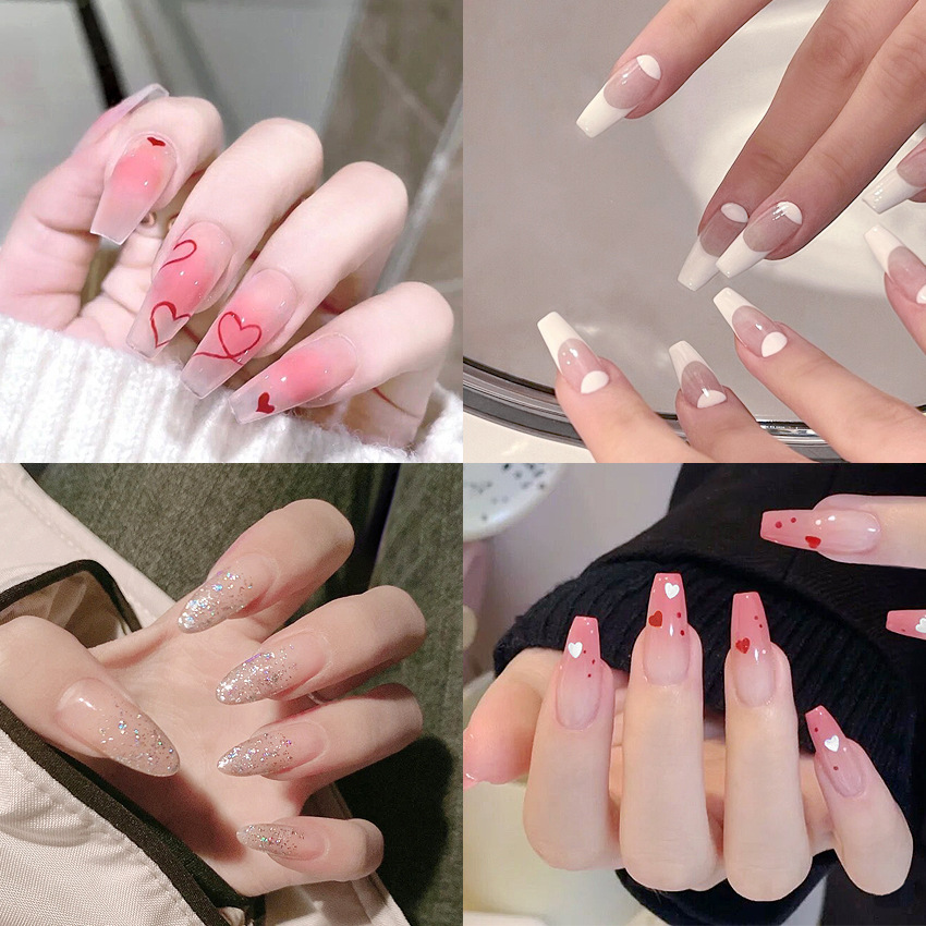 Popular en línea popular desgaste de uñas falsas uñas acabado parche de uñas desmontable parche de uñas anti-24 piezas