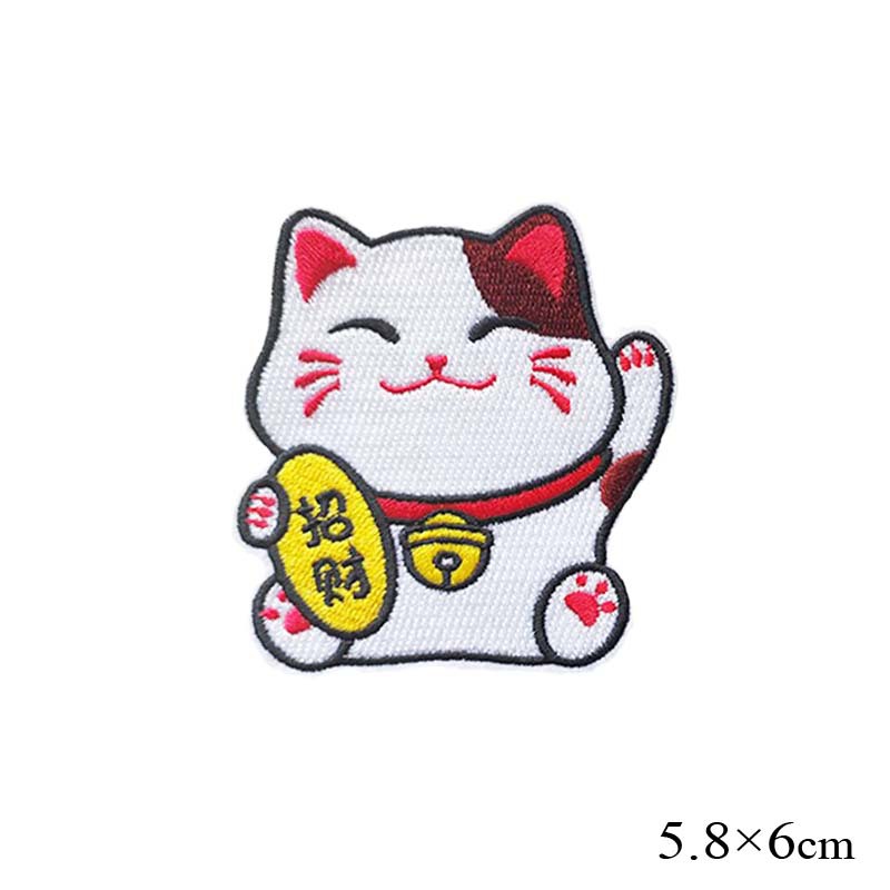 招财猫咪图案布贴 可爱日系软萌风格刺绣卡通动物装饰用品 绣花章
