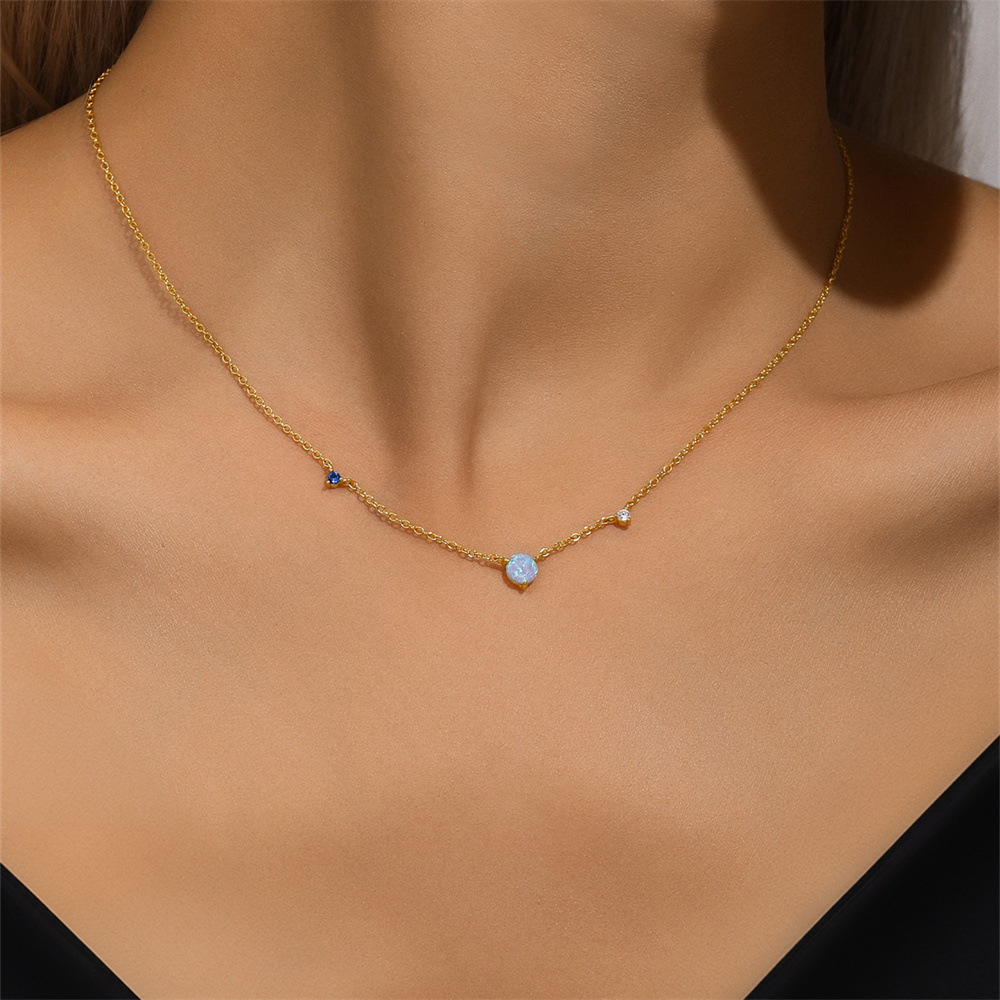 Opal, Zircon Inlay Material Necklace Classification 925 sterling silver Chain Material 925 Sterling Silver Opal Zircon Cable Chain Plating Geometric Necklace