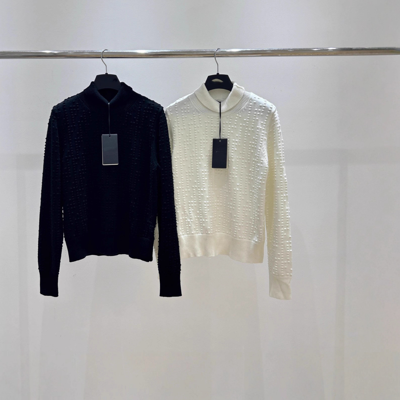 FF圆点刺绣罗纹边秋冬圆领羊毛女羊毛高领基础针织毛衣打底衫