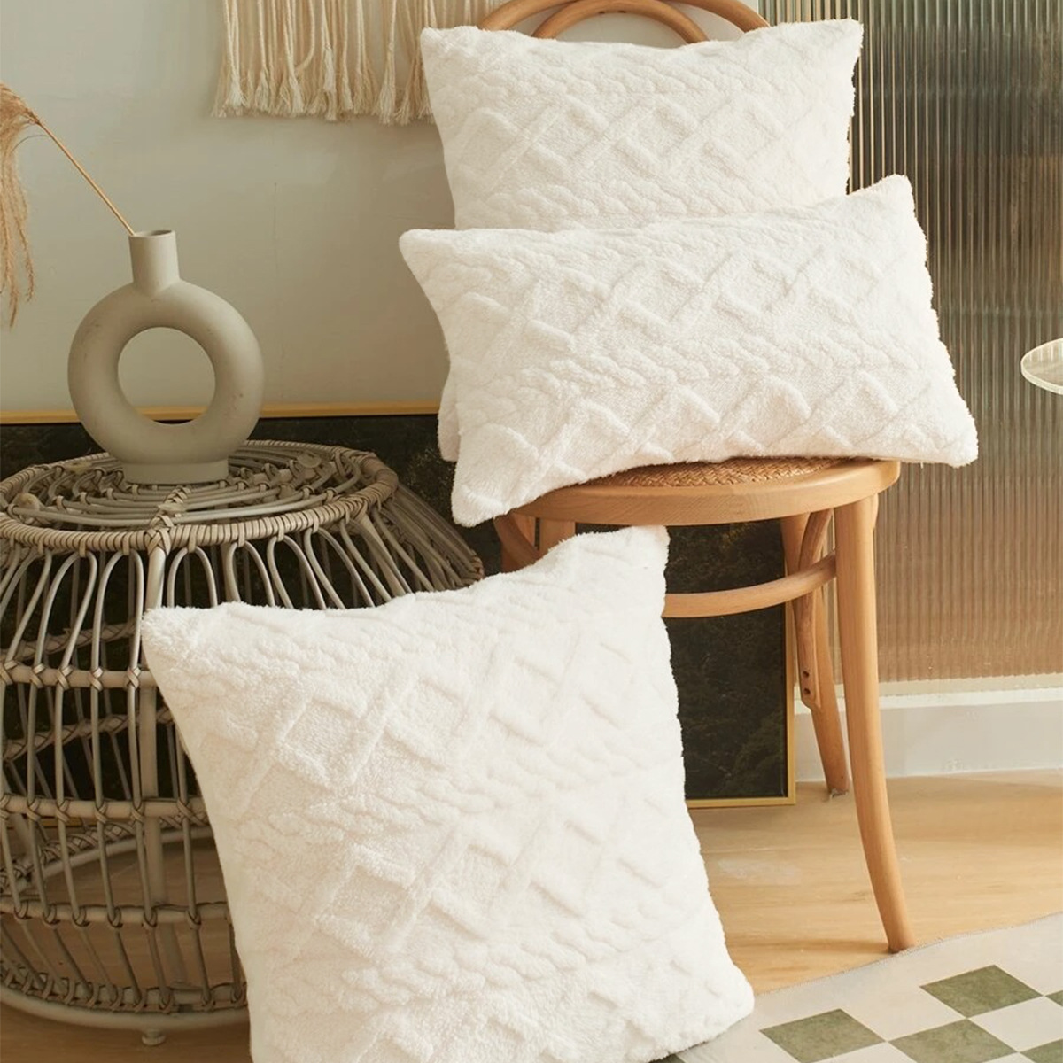 Funda de almohada jacquard de doble cara trenzada transfronteriza, funda de almohada de felpa para sofá, no incluye núcleo de almohada TEMU, envío directo