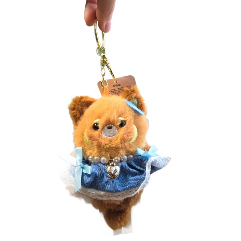 公主裙熊猫玩偶少女心牛仔背包挂件卡通毛绒公仔钥匙扣儿童小礼物|undefined