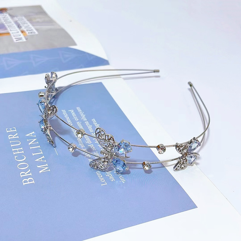 Diadema de mariposa de circón Diseño de nicho de estilo japonés Diadema de doble capa Accesorios para el cabello de fleco dulce Tocado de temperamento de niña