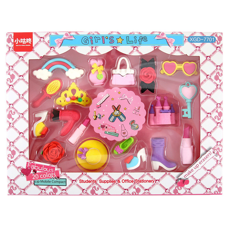 Caja de regalo de princesa encantadora borracha empaquetada en casa, modelado cambiado limpio, estudiantes de papelería de aprendizaje