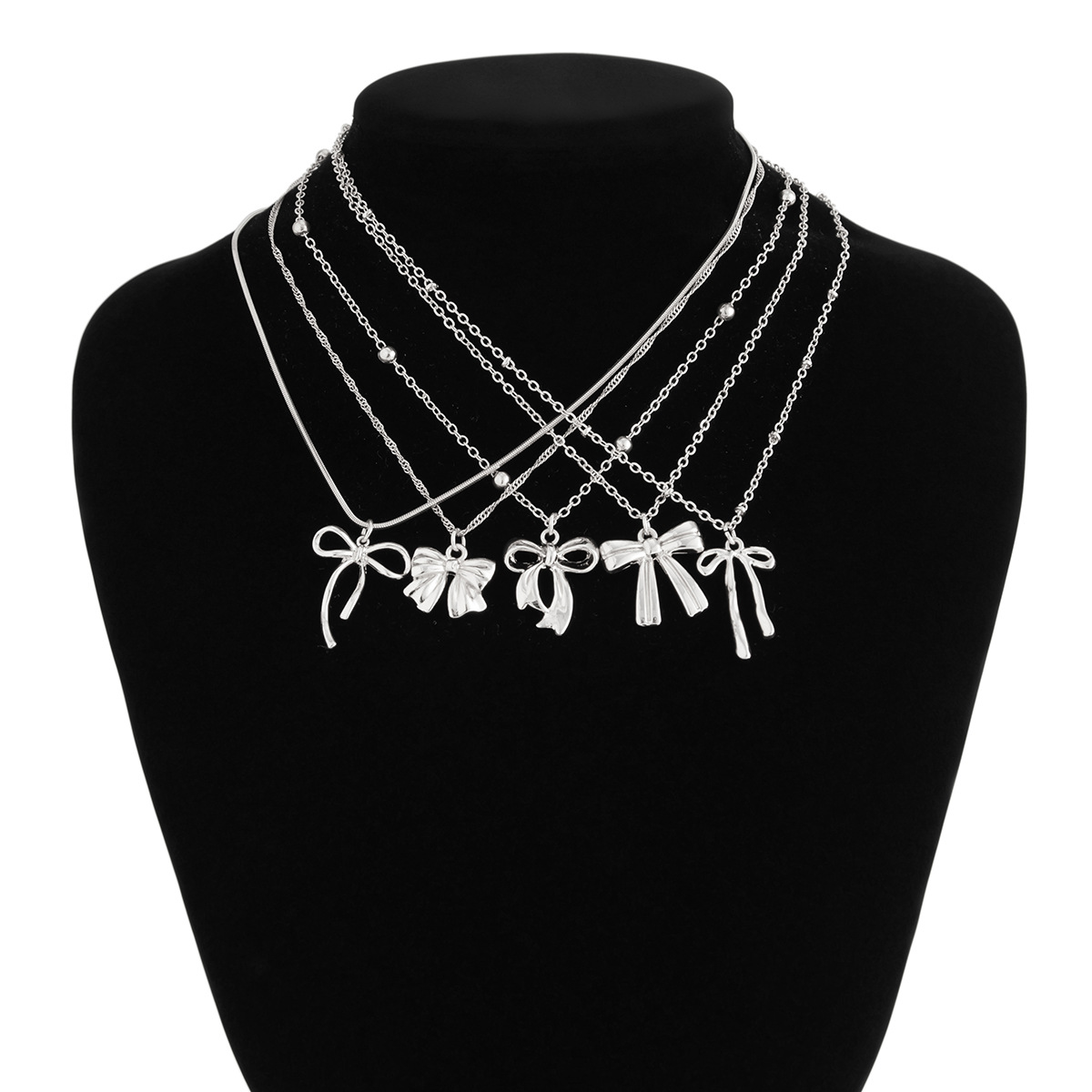 Women's Gender Retro Classic Style Bow Knot Alloy Metal Cable Chain Lobster Trigger Clasp Closure Pendant Necklaces Wholesale