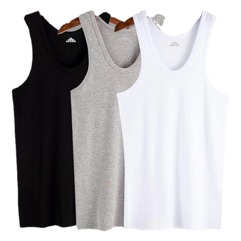 Chaleco de algodón de los hombres de verano Chaleco de hombres jóvenes de mediana edad más el tamaño de los hombres de cuello redondo Chaleco de fondo Suelto