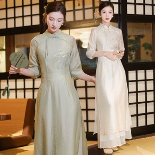 钱多多原创设计新中式国风女装刺绣立领七分袖改良女禅意茶服套装