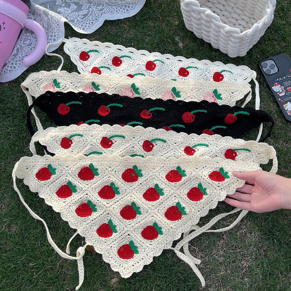 Wholesale New Country Style Floral Headscarf for Women, Summer Beach Knitted Crochet Triangle Scarf, French Retro Hair Band