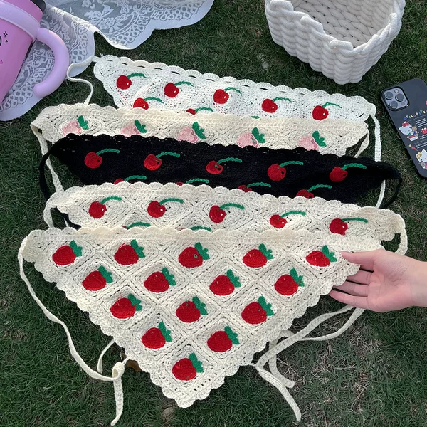 Wholesale New Country Style Floral Headscarf for Women, Summer Beach Knitted Crochet Triangle Scarf, French Retro Hair Band