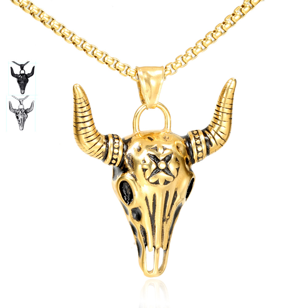 17g Weight 18K Gold Plated Plating Material Punk Cattle Titanium Steel 18K Gold Plated Men's Men Pendant Necklaces