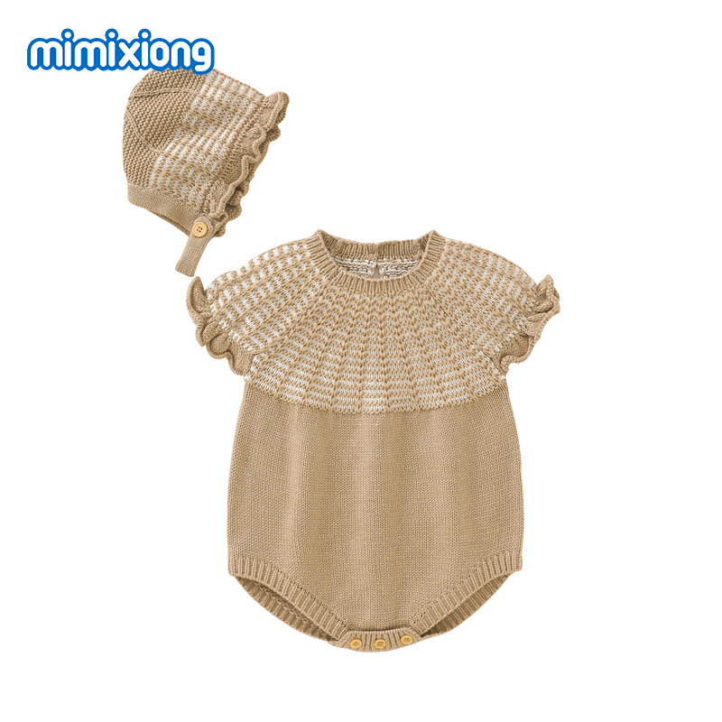 ins热卖款可爱荷叶边连体哈衣+帽子