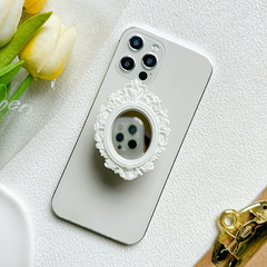 Phone case mirror cushion stand, extendable, Japanese/INS/Korean unique monochrome pattern, portable makeup mirror