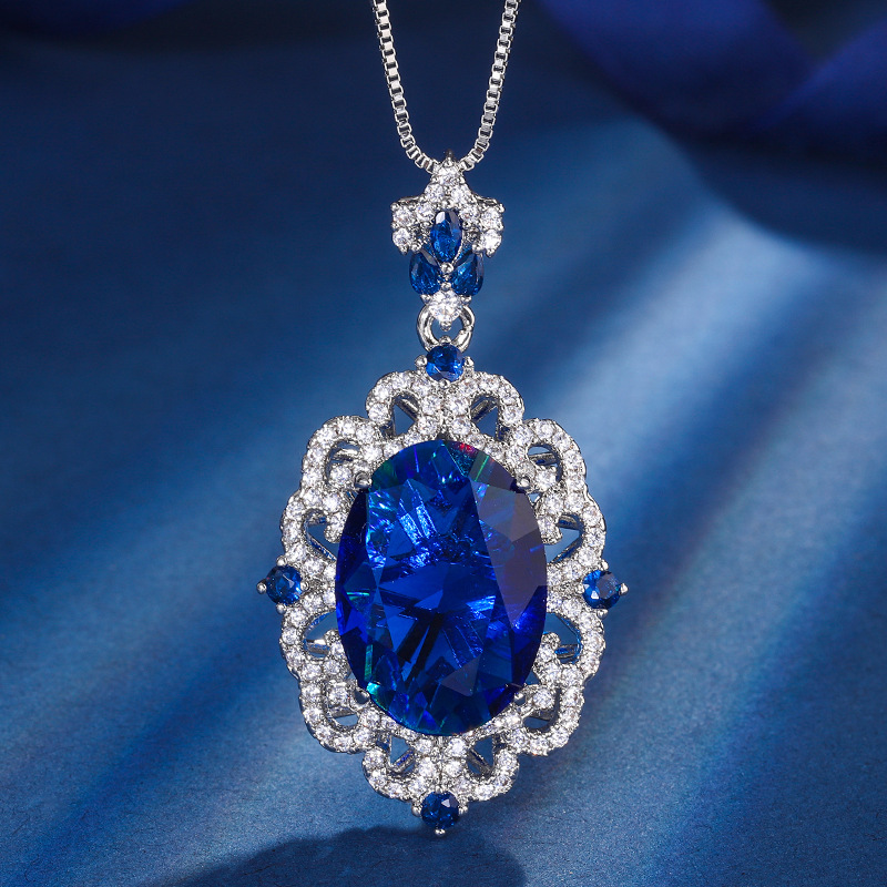 Zhuang Shengsheng Jewelry, fondo de cobre, juego de cristal puntiagudo azul de simulación chapado en oro, estilo creativo, incrustaciones de lujo de diamantes completos 13*18-8*12