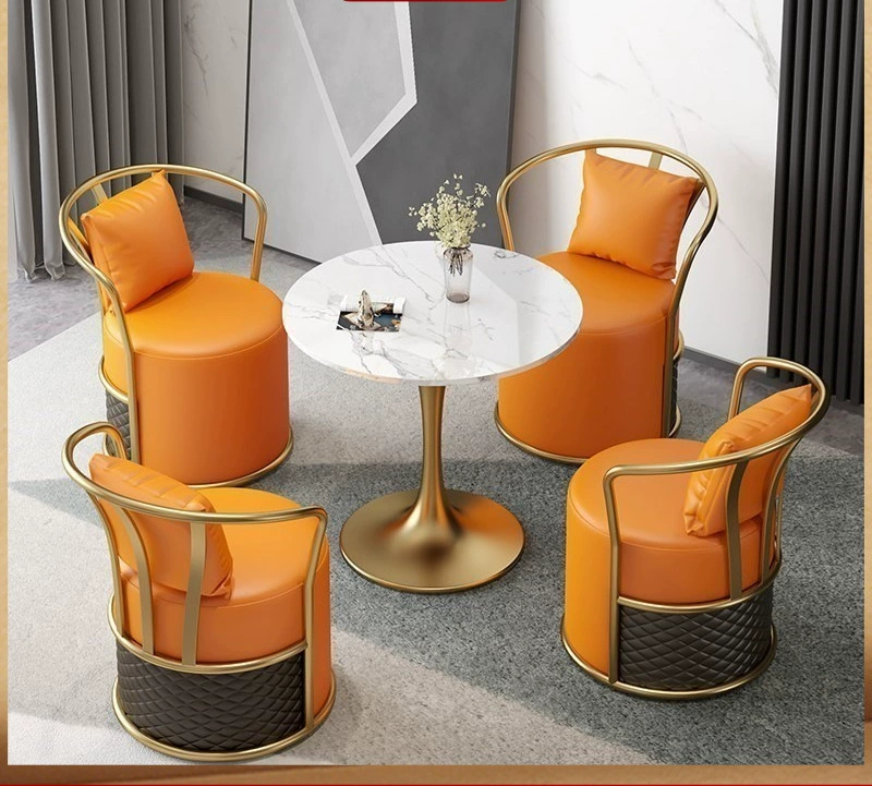 Round marble table and chair set, slate snow mountain white top, Ø60/70/80 × 75 cm, 3–4 seats