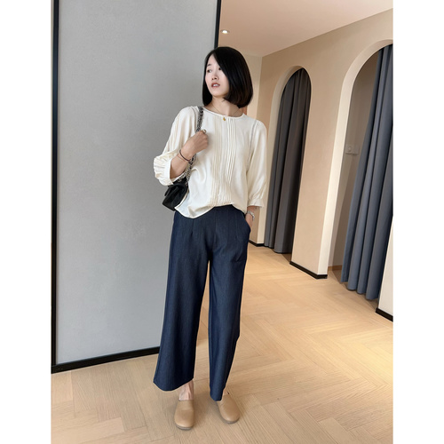 Zedejiayi: Dark-tinged Tencel Anti-Wrinkle, Loose-Fitting, Slimming High-Waist Wide-Leg Pants – Summer, High-Waist, Flowing Design, Cropped Style