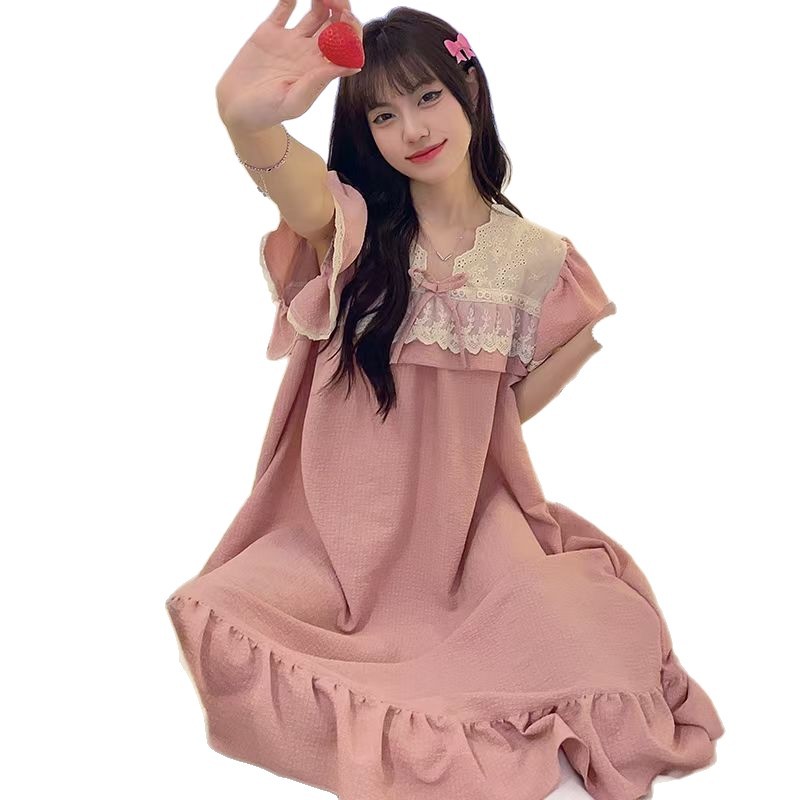 Princesa de viento micelio pijama vestido de verano mujer dulce lindo simple color sólido se puede usar vestido de pijama casero al por mayor