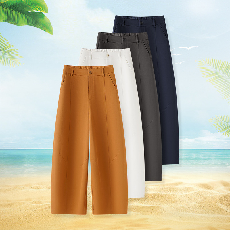 Nine-Point Wide-Leg Curved Pants for Women, Summer Thin Style, 2026 New Model, Petite High-Waisted Loose Straight-Leg Suit Pants